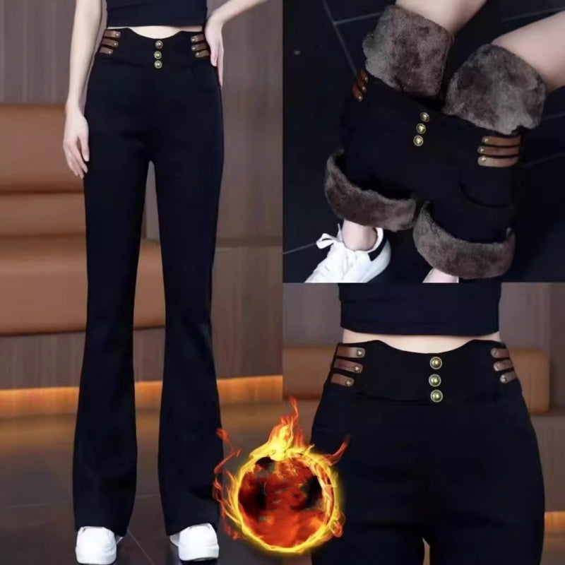 2025 Neues Design👖💖Damen Schlaghose mit hohem Bund und Plüschfutter