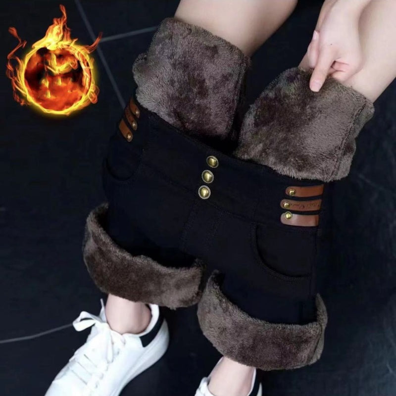 2025 Neues Design👖💖Damen Schlaghose mit hohem Bund und Plüschfutter