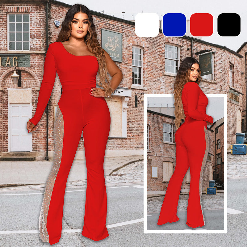 🌸Saisonrabatt 49%🌸 Sexy schulterfreier, figurbetonter Jumpsuit mit Strasssteinen