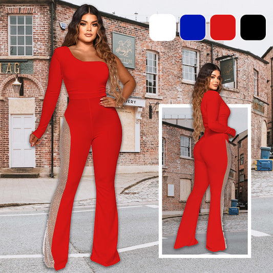 🌸Saisonrabatt 49%🌸 Sexy schulterfreier, figurbetonter Jumpsuit mit Strasssteinen