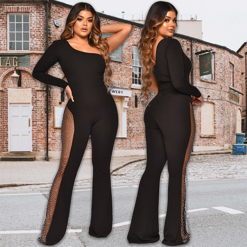 🌸Saisonrabatt 49%🌸 Sexy schulterfreier, figurbetonter Jumpsuit mit Strasssteinen