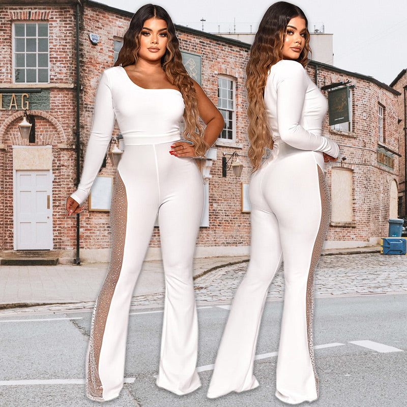 🌸Saisonrabatt 49%🌸 Sexy schulterfreier, figurbetonter Jumpsuit mit Strasssteinen