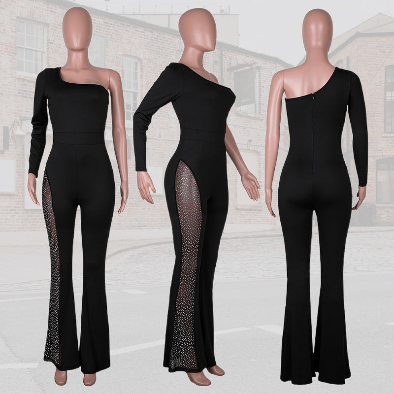 🌸Saisonrabatt 49%🌸 Sexy schulterfreier, figurbetonter Jumpsuit mit Strasssteinen