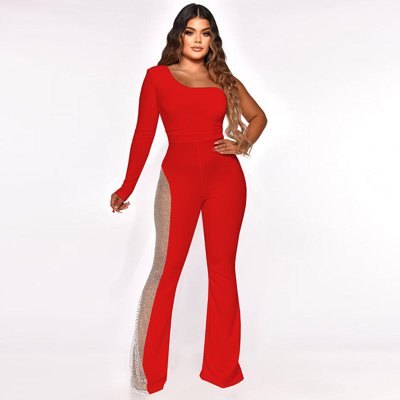 🌸Saisonrabatt 49%🌸 Sexy schulterfreier, figurbetonter Jumpsuit mit Strasssteinen