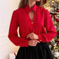 🎉2025 Hot Sale🥼Damen Polkadot Langarm Bluse mit Knopfleiste
