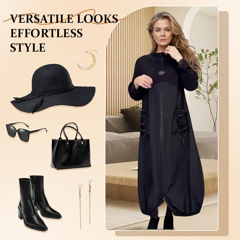 🌟49 % Rabatt!：Langärmeliges Kleid mit Mokkakragen und Kordelzug【kostenloser Versand】