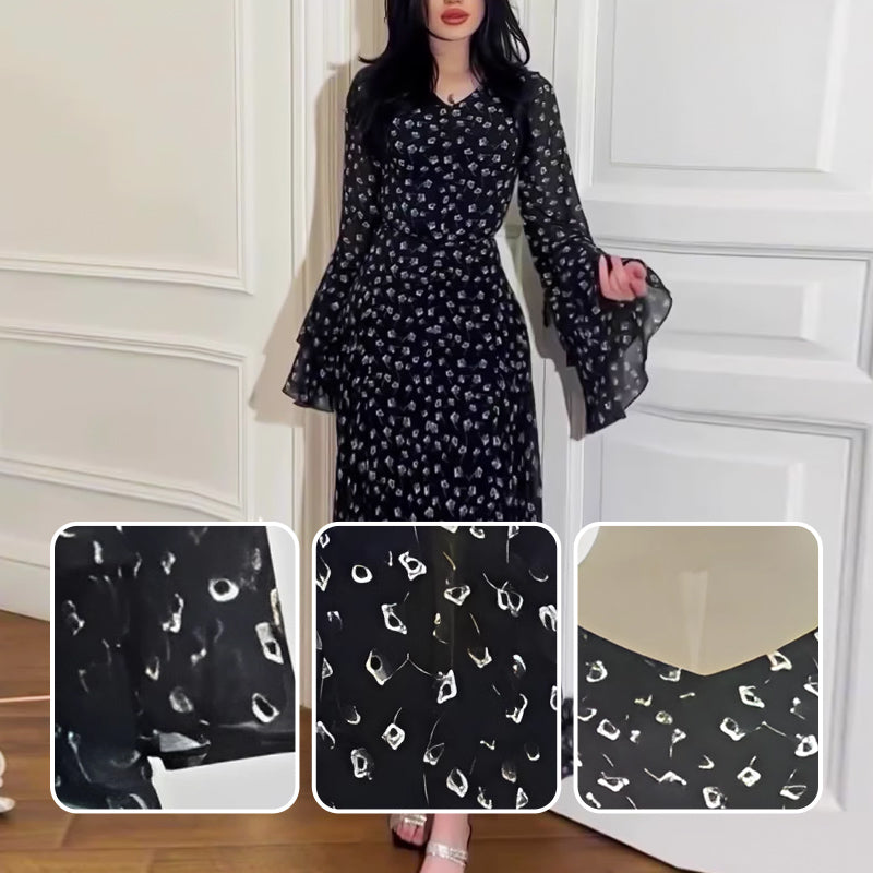 Elegantes Print-Lotus-Ärmel-Kleid