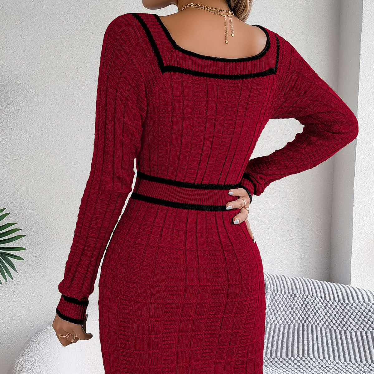 ✨🔥Beliebtes Produkt ！✨Mini-Strickpulloverkleid mit eckigem Ausschnitt für Damen👗