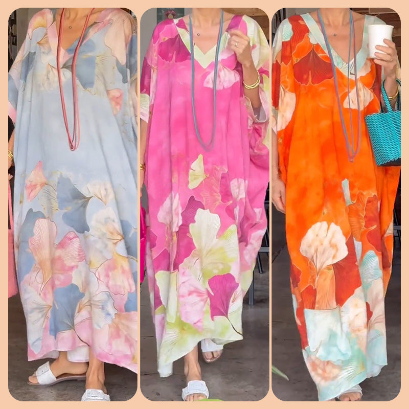 🌸👗Lockeres langes Kleid mit Blumenmuster und halblangen Ärmeln