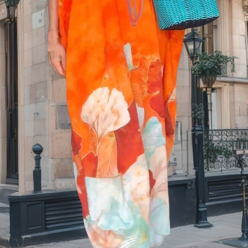 🌸👗Lockeres langes Kleid mit Blumenmuster und halblangen Ärmeln