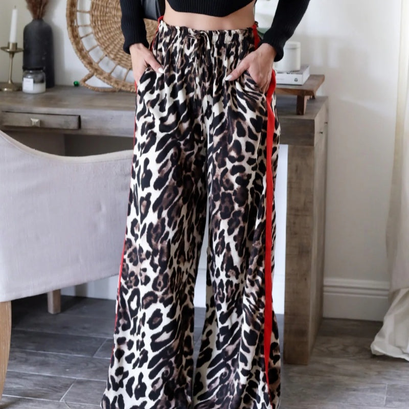 Weite Hose in Patchwork mit Leopardenmuster für Damen