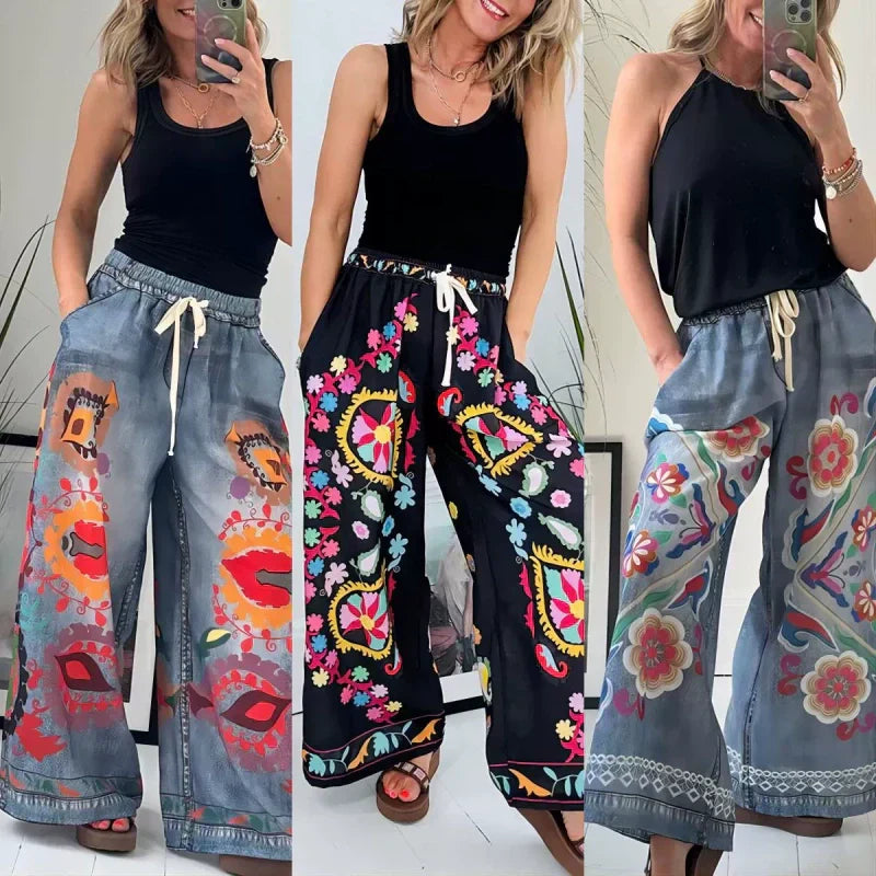 💖Damen-Freizeithose aus Imitat-Denim mit Kordelzug