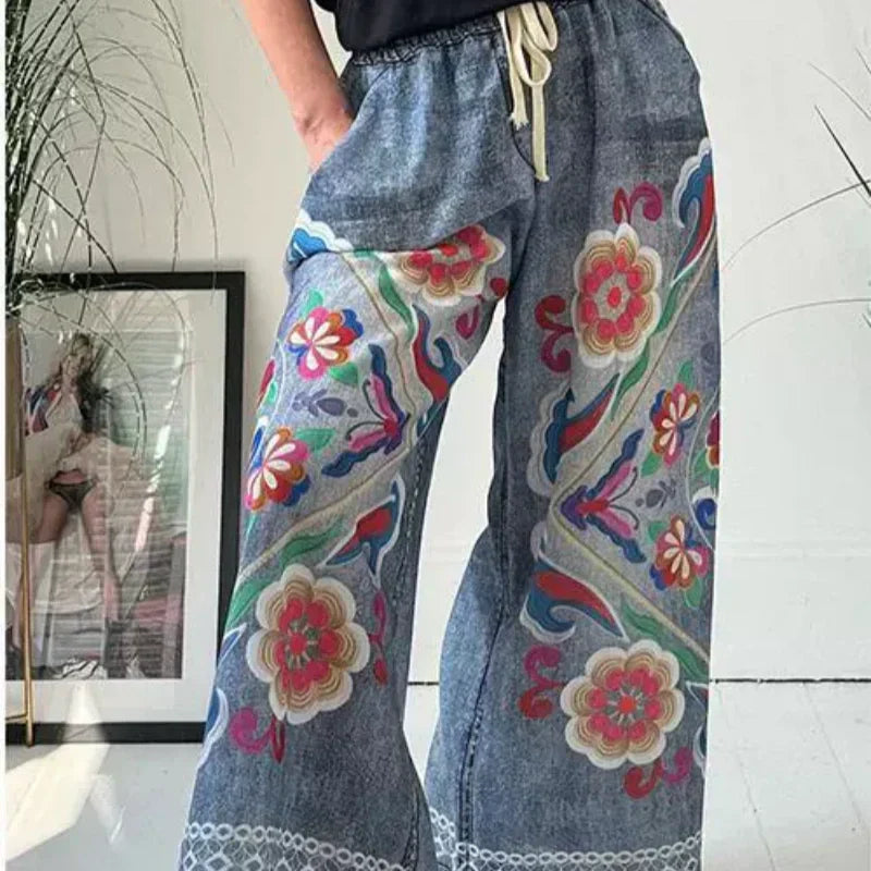 💖Damen-Freizeithose aus Imitat-Denim mit Kordelzug