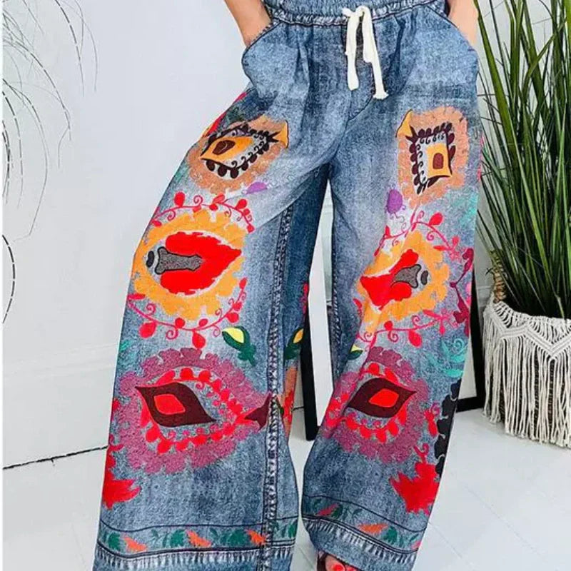 💖Damen-Freizeithose aus Imitat-Denim mit Kordelzug