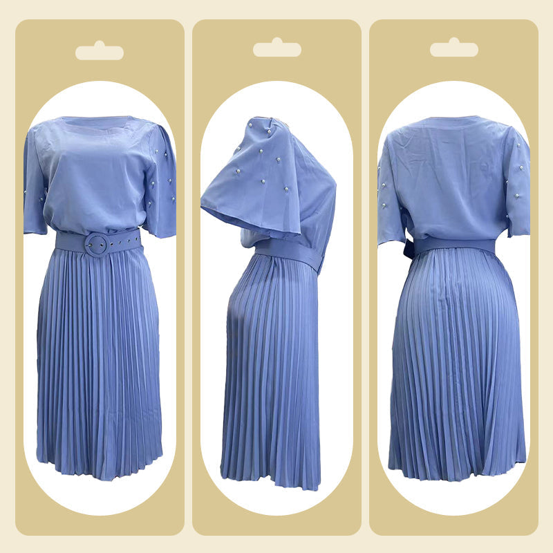 Elegantes Faltenkleid mit Rundhalsausschnitt und Gürtel