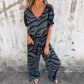 Zweiteiliges Damen-Set aus V-Ausschnitt-Oberteil und Hose mit Zebra-Print