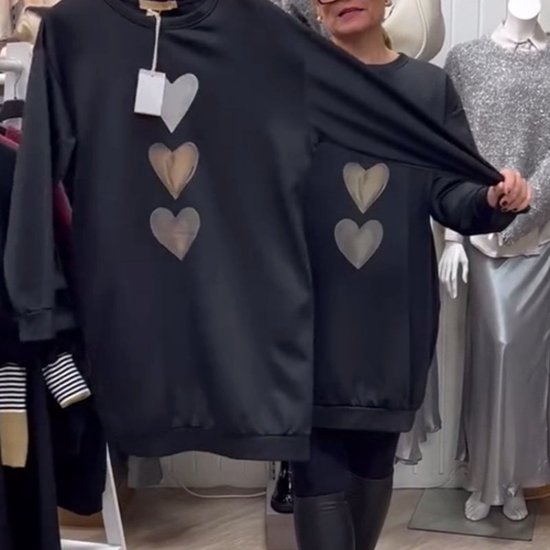 Lässiges langes Rundhalsausschnitt-Oberteil mit Herzdruck