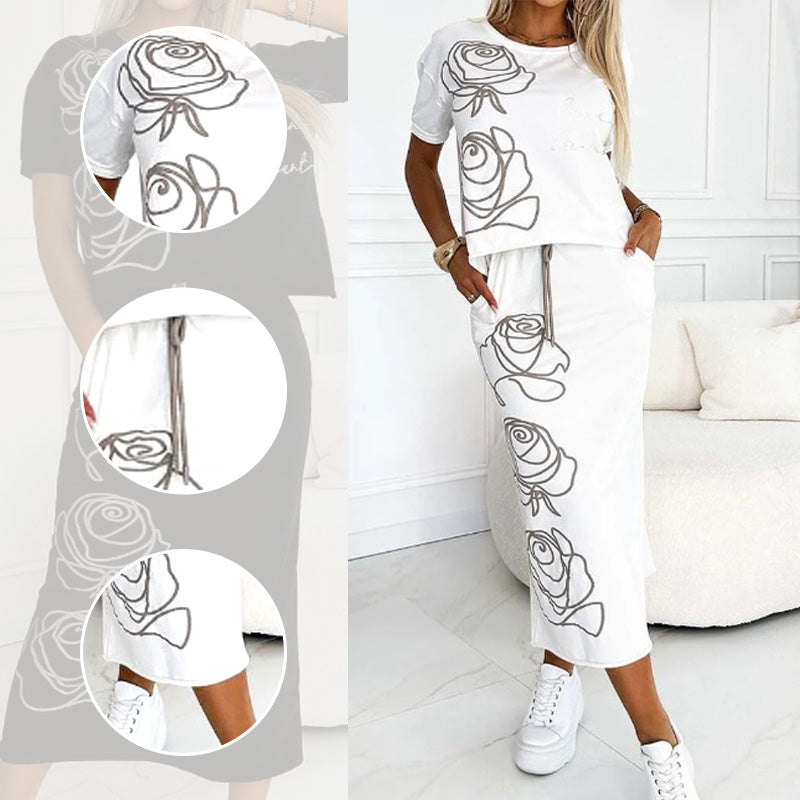 Lässiges T-Shirt mit Blumenmuster und Bustier-Rock für Frauen