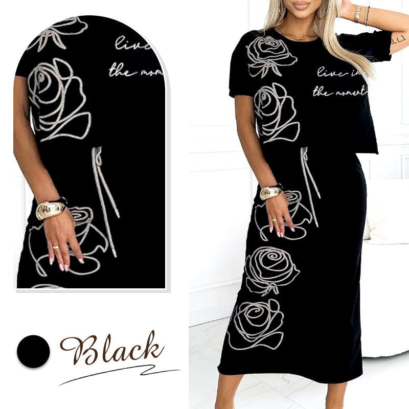 Lässiges T-Shirt mit Blumenmuster und Bustier-Rock für Frauen