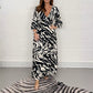 V-Ausschnitt Zebra Streifen Taille 3/4 Ärmel Kleid