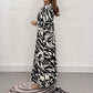 V-Ausschnitt Zebra Streifen Taille 3/4 Ärmel Kleid