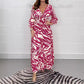V-Ausschnitt Zebra Streifen Taille 3/4 Ärmel Kleid
