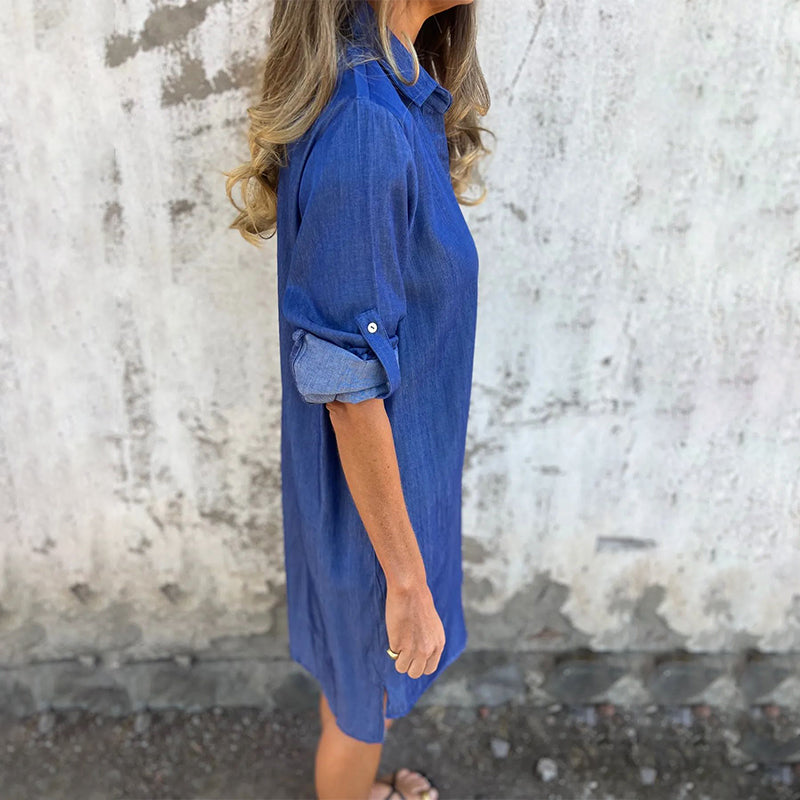 💙🖤Lässiges Denim-Reverskleid für Damen
