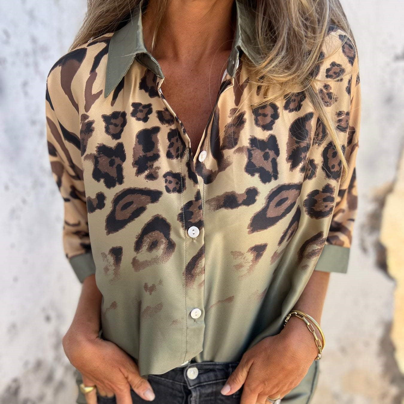Button-Down-Hemd mit Leopardenmuster für Damen