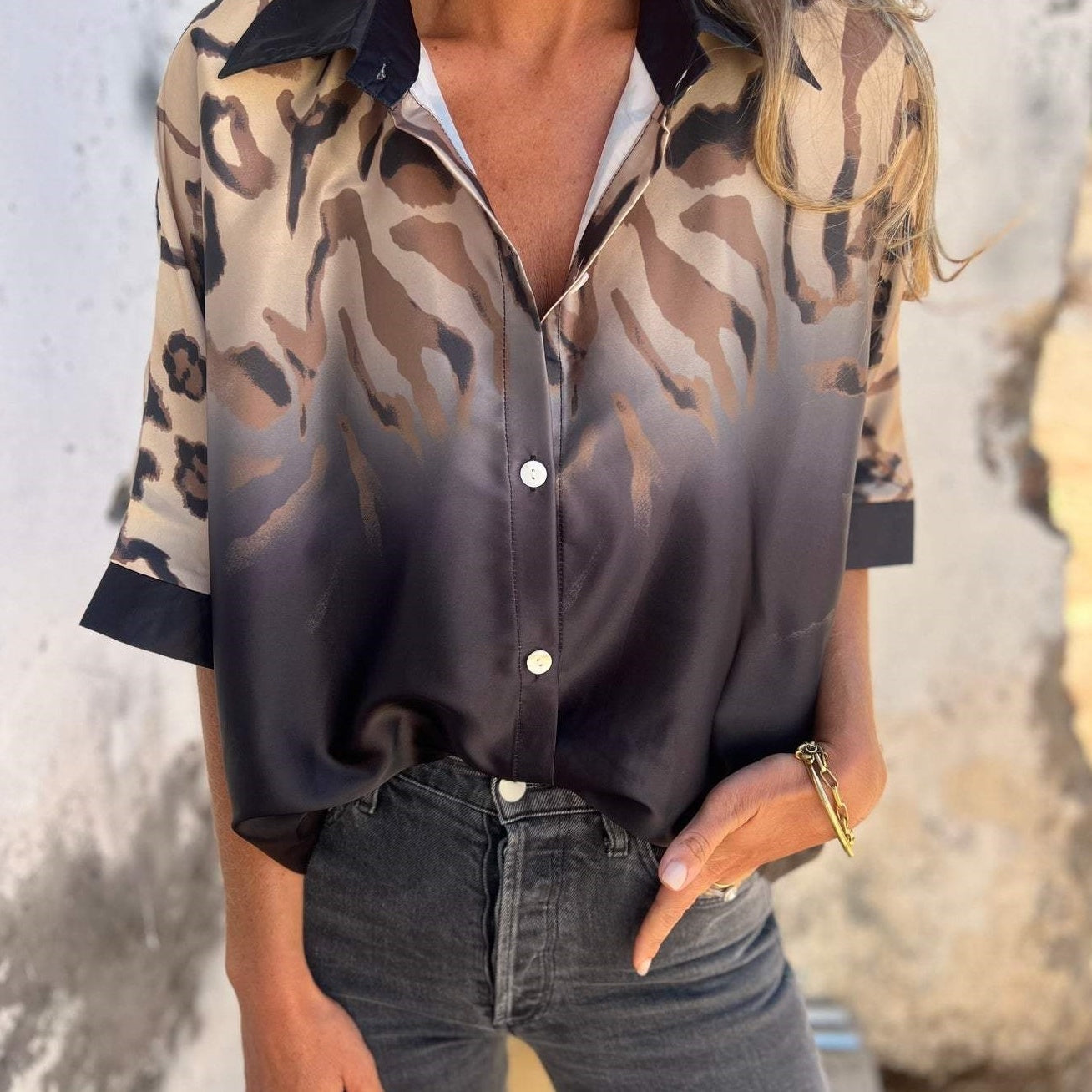 Button-Down-Hemd mit Leopardenmuster für Damen