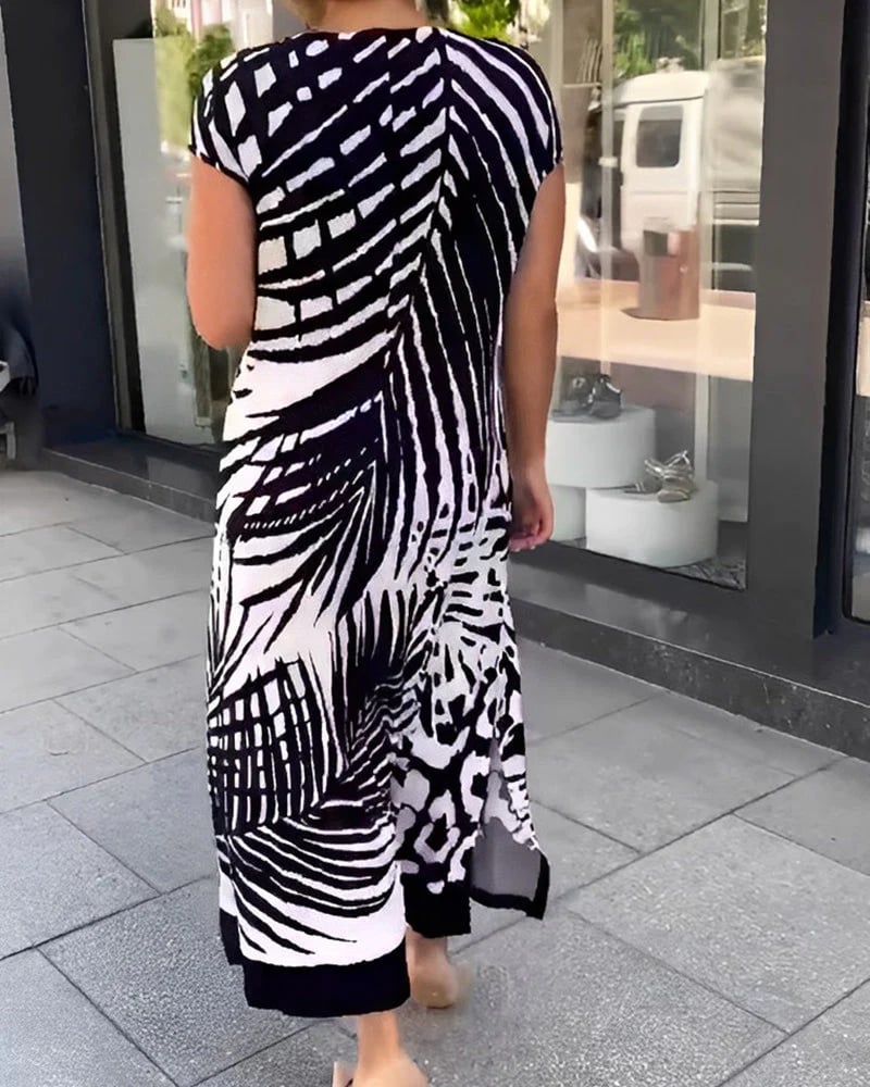 Lässiges bedrucktes Kurzarmkleid