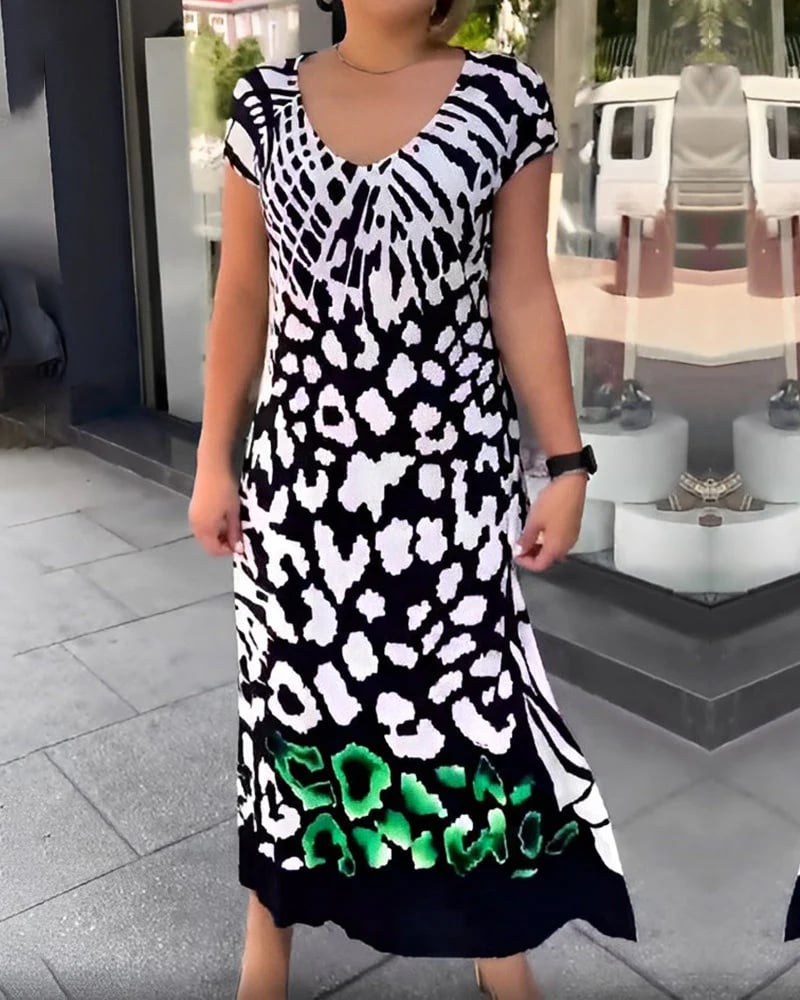 Lässiges bedrucktes Kurzarmkleid