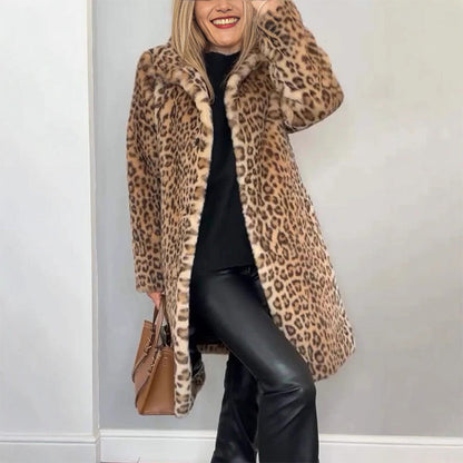 Mittellange Jacke mit Leopardenmuster für Damen