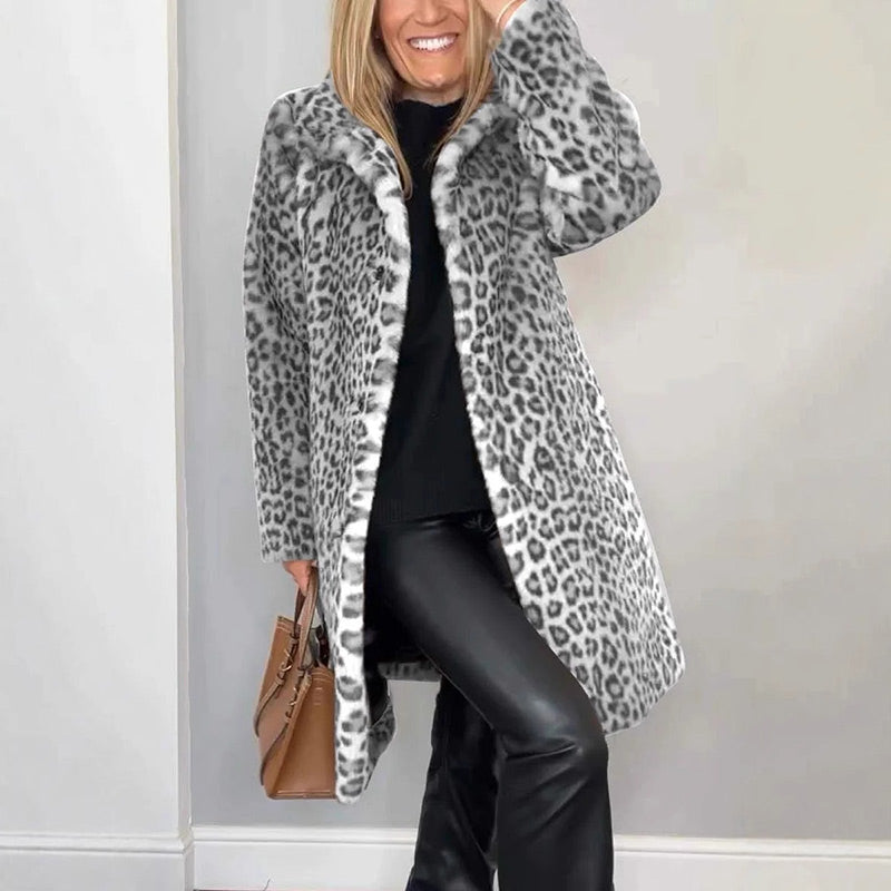 Mittellange Jacke mit Leopardenmuster für Damen