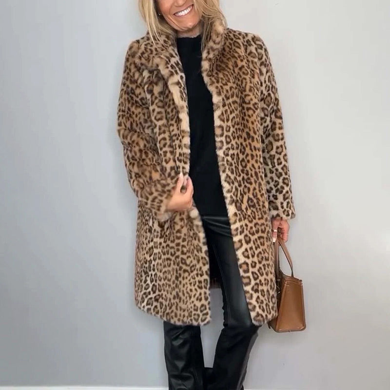 Mittellange Jacke mit Leopardenmuster für Damen