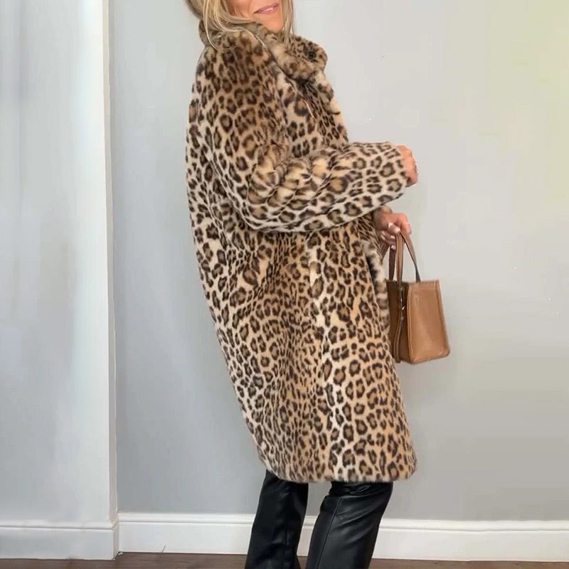 Mittellange Jacke mit Leopardenmuster für Damen