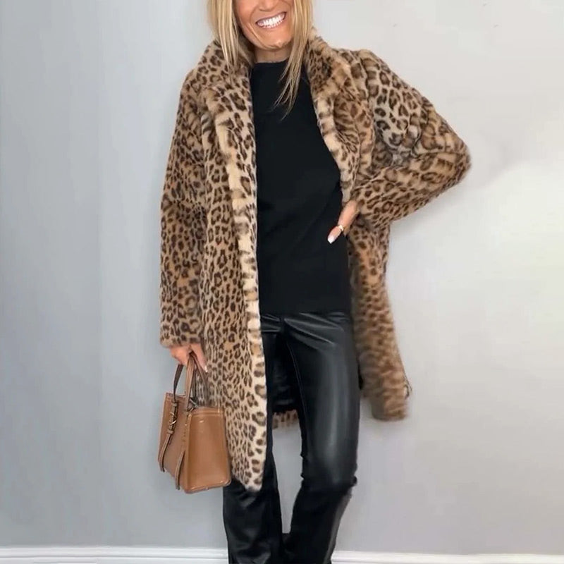 Mittellange Jacke mit Leopardenmuster für Damen