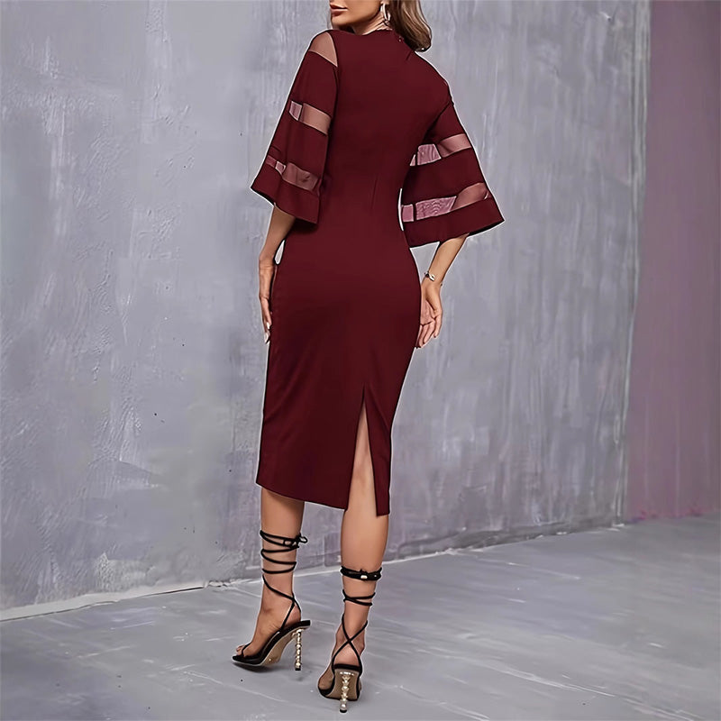 🔥2025 NEUER VERKAUF🔥Elegantes Midikleid mit transparenten Ärmeln