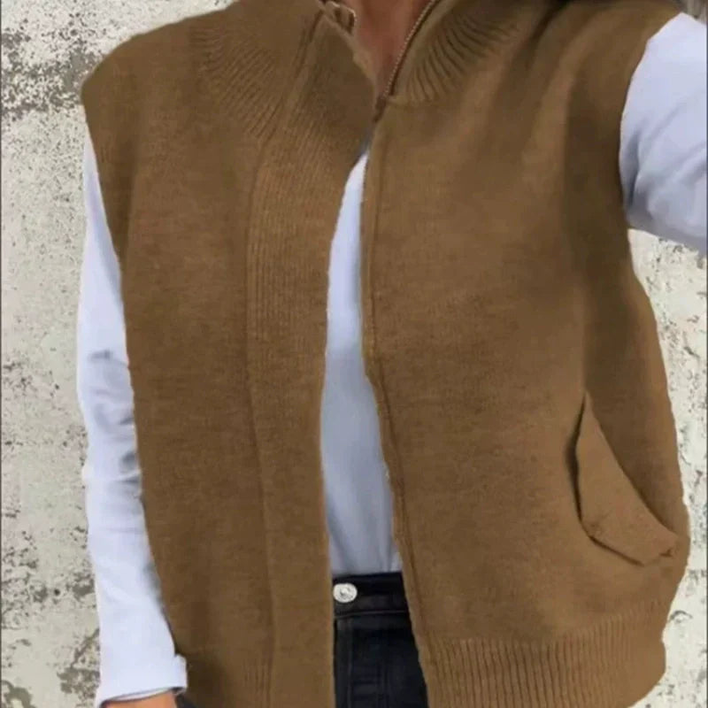 Warmes modisches Damen-Strickweste mit Reißverschluss