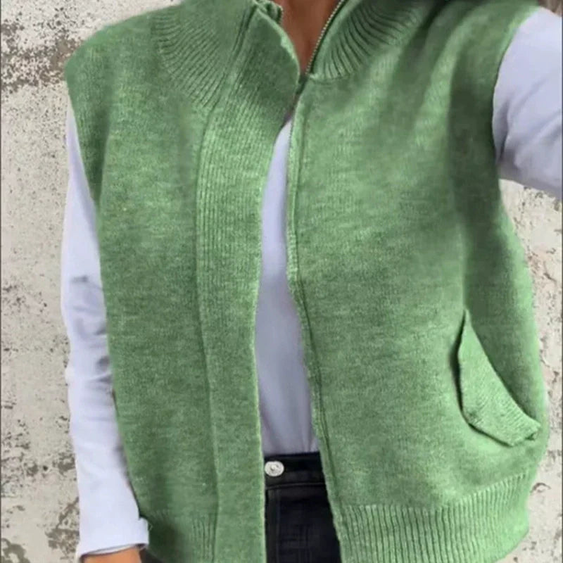 Warmes modisches Damen-Strickweste mit Reißverschluss