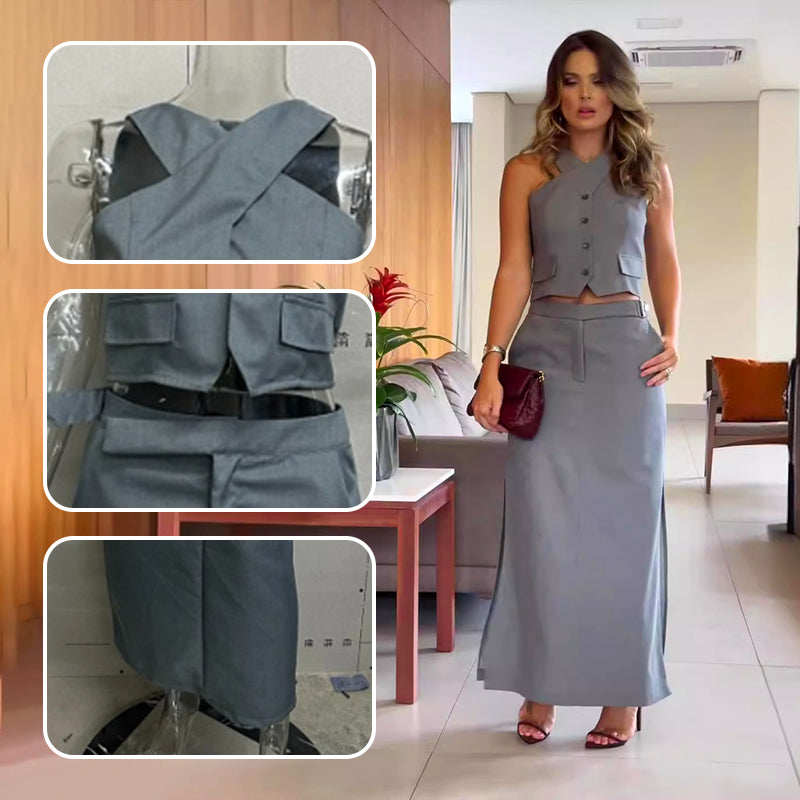 🔥50% Rabatt💕Sommer Retro ärmelloser langer Rock Zweiteiliges Set