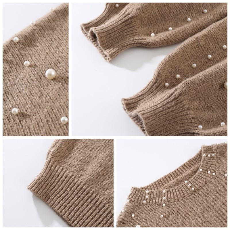 Pullover mit Rundhalsausschnitt und Kunstperlen für Damen