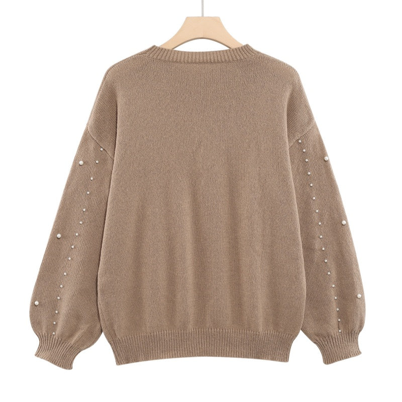 Pullover mit Rundhalsausschnitt und Kunstperlen für Damen