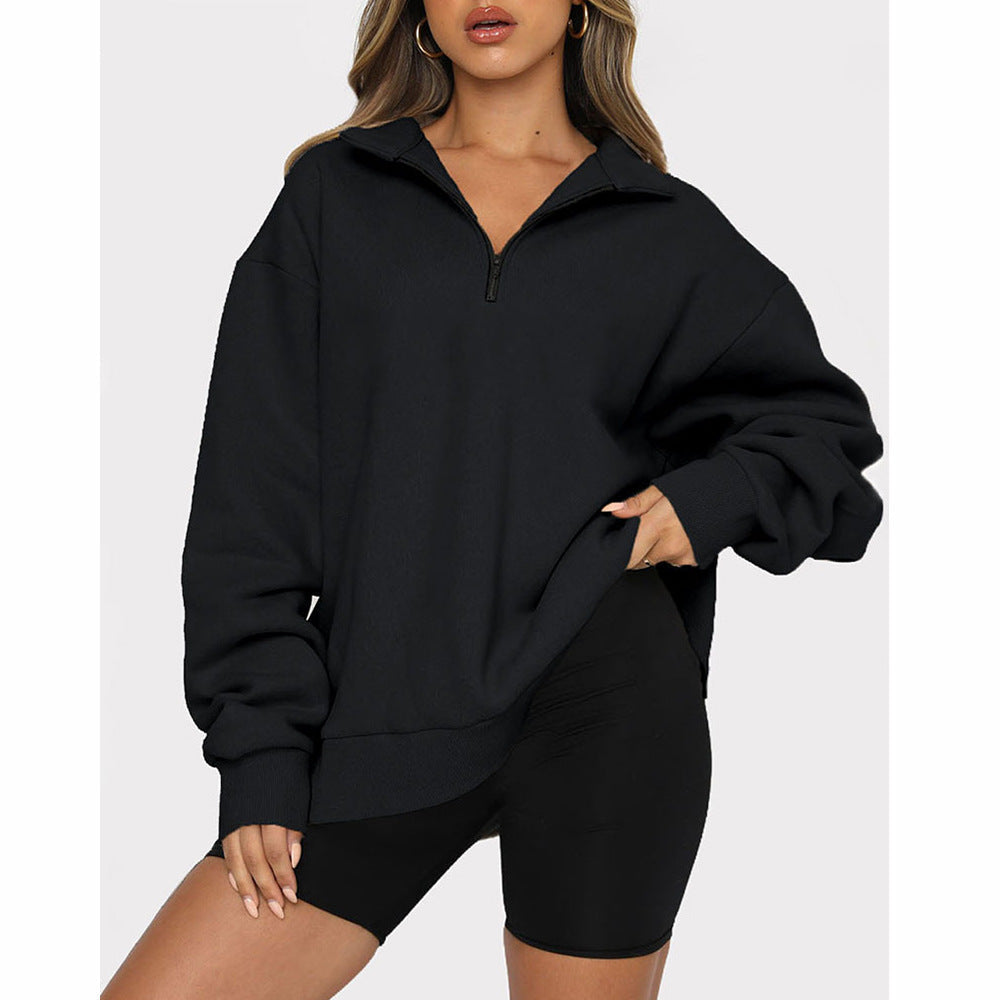💖Sweatshirt mit überschnittenen Schultern und Reißverschluss für Damen