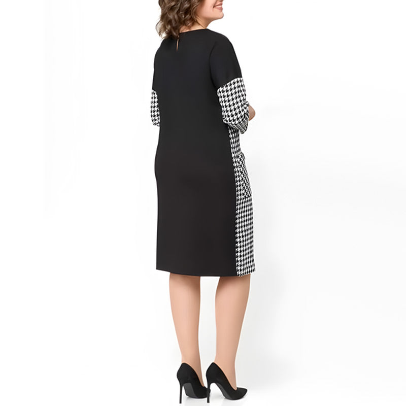 Damenkleid mit langen Ärmeln und Hahnentritt-Patchwork