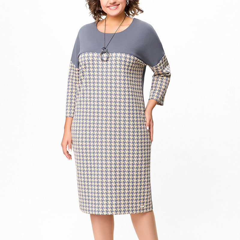 Damenkleid mit langen Ärmeln und Hahnentritt-Patchwork
