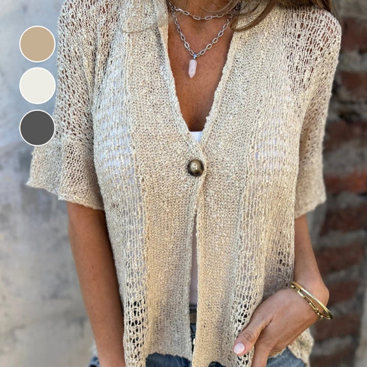 🔥Unifarbenes Damen-Stricktop mit einem Knopf