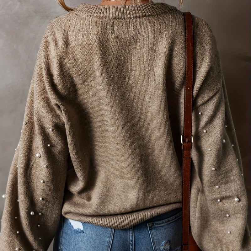 ✨Pullover mit Rundhalsausschnitt und Kunstperlen für Damen🧶💓