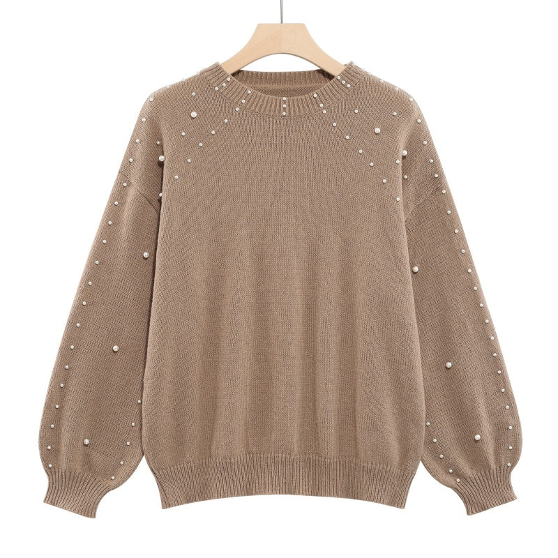 ✨Pullover mit Rundhalsausschnitt und Kunstperlen für Damen🧶💓