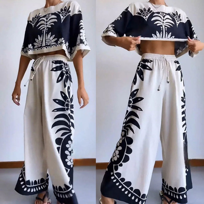 🔥HEISSER VERKAUF🔥 Set aus lässigem Oberteil mit Aufdruck und Hose mit Kordelzug