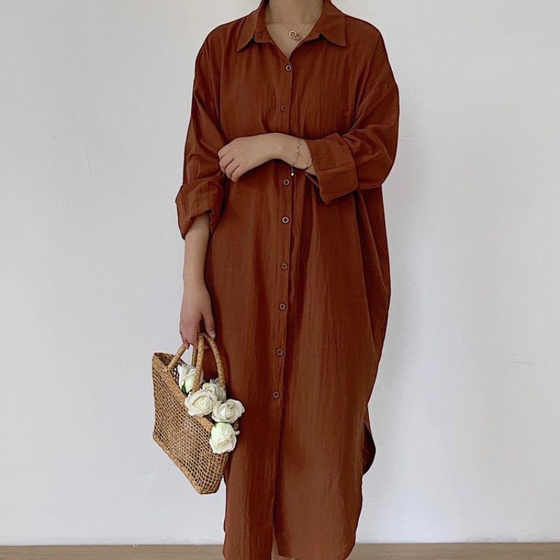 👗49% Rabatt💖 Einfarbiges, atmungsaktives Button-Down-Überkleid mit Revers